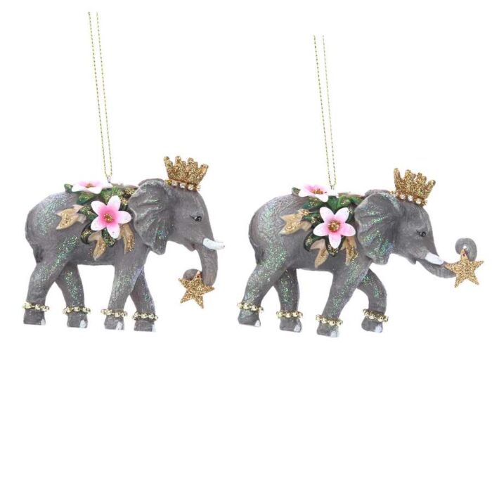 Gisela Graham Resin Elephant w Flower Decoration (Set of 2)-2
